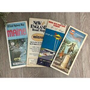 Lot Of 4 Vintage 1960s-70s  New England Road Maps Gulf Sunoco Midas Maine Boston